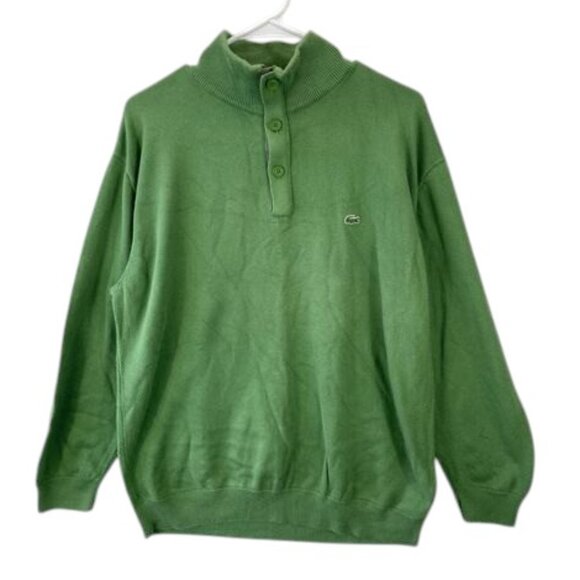 Vintage Lacoste Button Sweatshirt Men’s Size 8 XXL Green Mock Neck Pullover Logo - Picture 1 of 9
